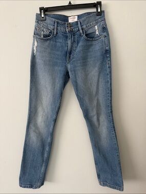 Frame Denim Light Blue Straight Leg Jeans with Distress